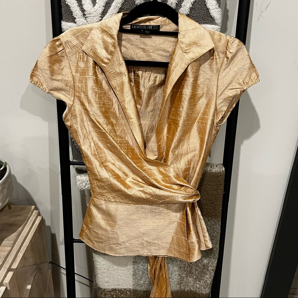 Lafayette 148 New York Gold Wrap Blouse